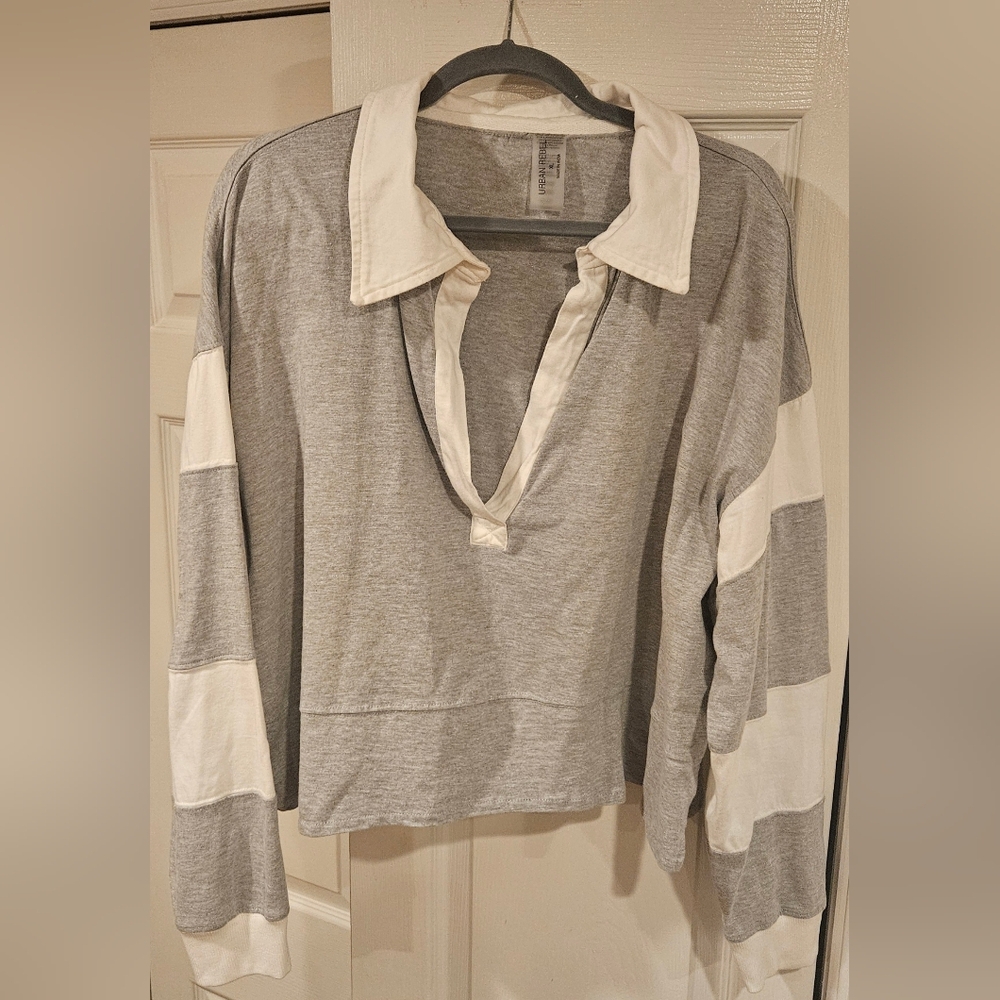Gray and White Women's Top